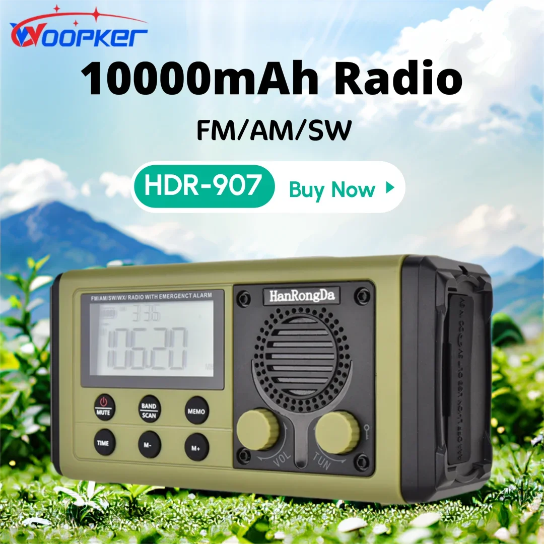 Woopker 10000mAh FM Radio HRD-907 Solar Hand-Carry Portable Emergency Radio AM/FM/SW Waterproof Reading Light SOS for Outdoors