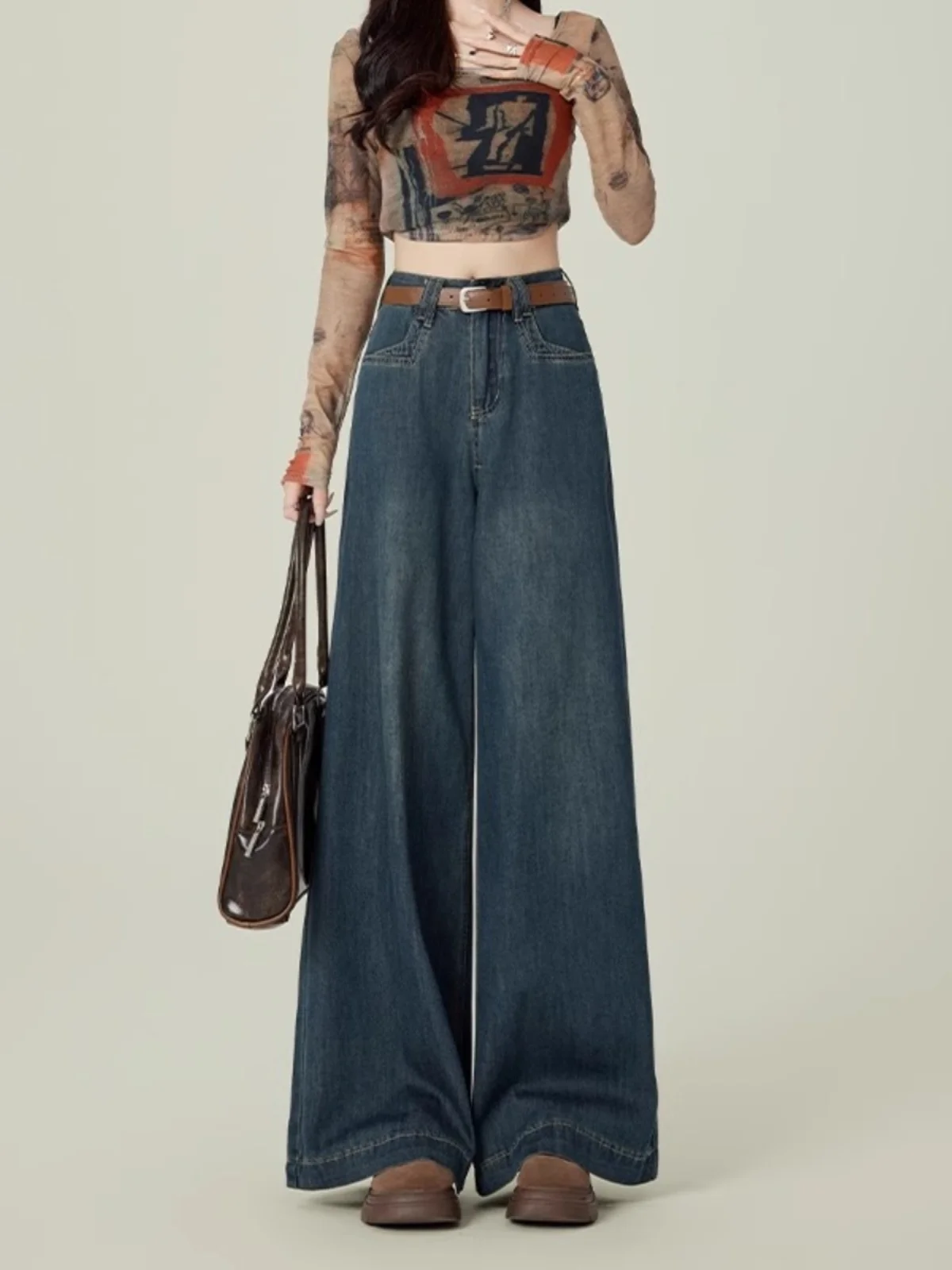 

Retro High Waist Wide Leg Jeans Women's Loose Drapey Versatile Slimming Straight Floor-Length Pants Spring Autumn New Sle