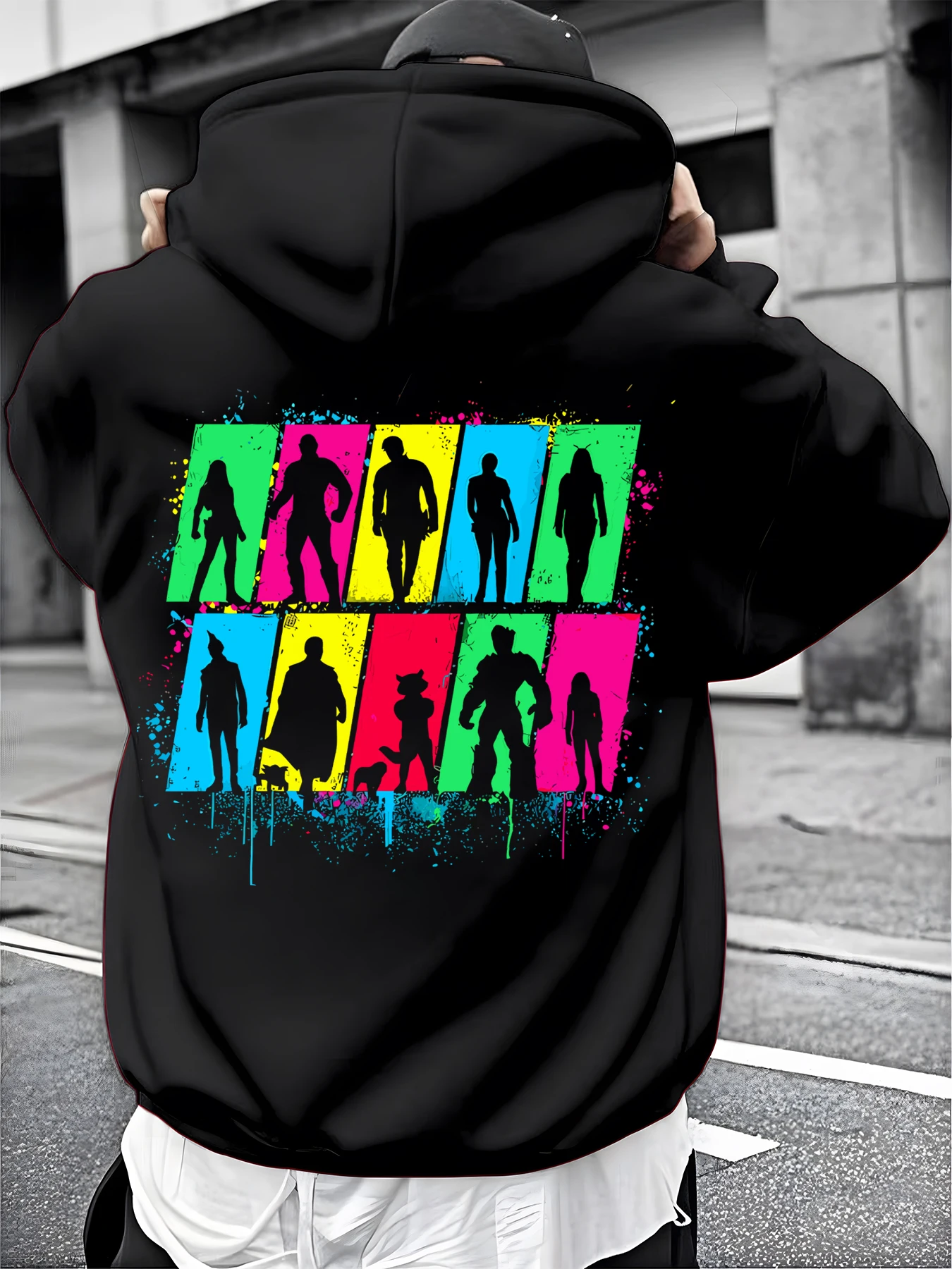 Felpa con cappuccio bianca da uomo con Venom e design facciale simbiotico e pullover con motivo supereroe effetto spruzzi nero Marvel