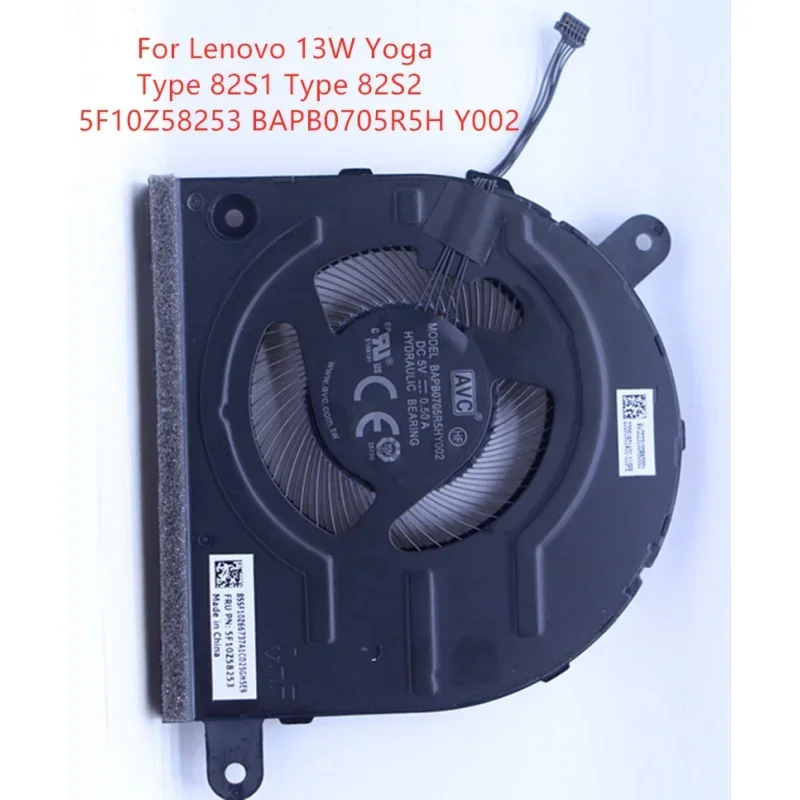 Imagem -04 - Original Laptop Cpu Gpu Ventilador de Refrigeração Lenovo 13w Yoga tipo 82s1 tipo 82s2 Ventilador 5f10z58253 Bap B0705r5h Y002 dc 5v 0.5a Novo
