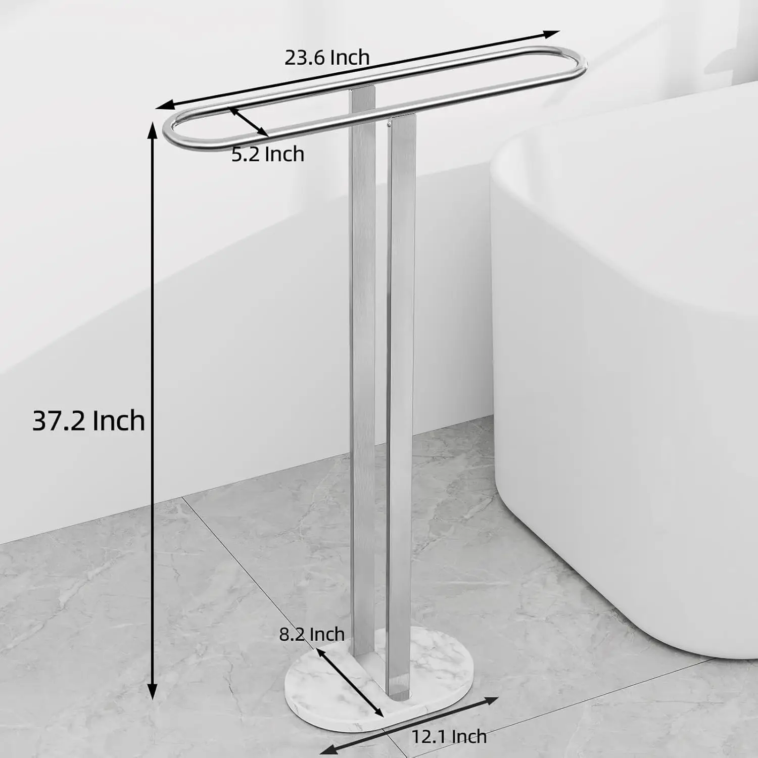 37 Inch Standing Towel Rack, 2 Tier Towel Holder Stand With Weighted Marble Base For Hanging Multiple Sizes Towels,