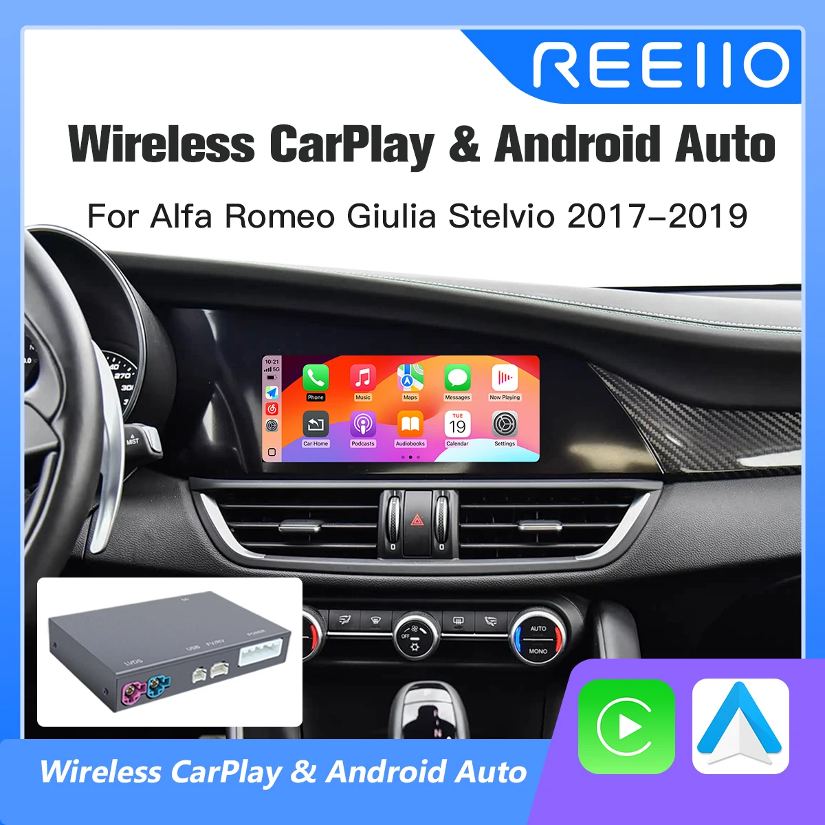 Drahtloses CarPlay Android Auto für Alfa Romeo Stelvio & Giulia 2017–2019 mit Mirror Link AirPlay Rückfahrkamera-Navigationsfunktion