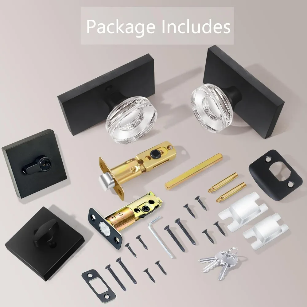 مقبض باب زجاجي كريستالي أسود غير لامع مع قفل ديدبولت ذو أسطوانة واحدة - آمن ومتين للأبواب الداخلية والخارجية #5