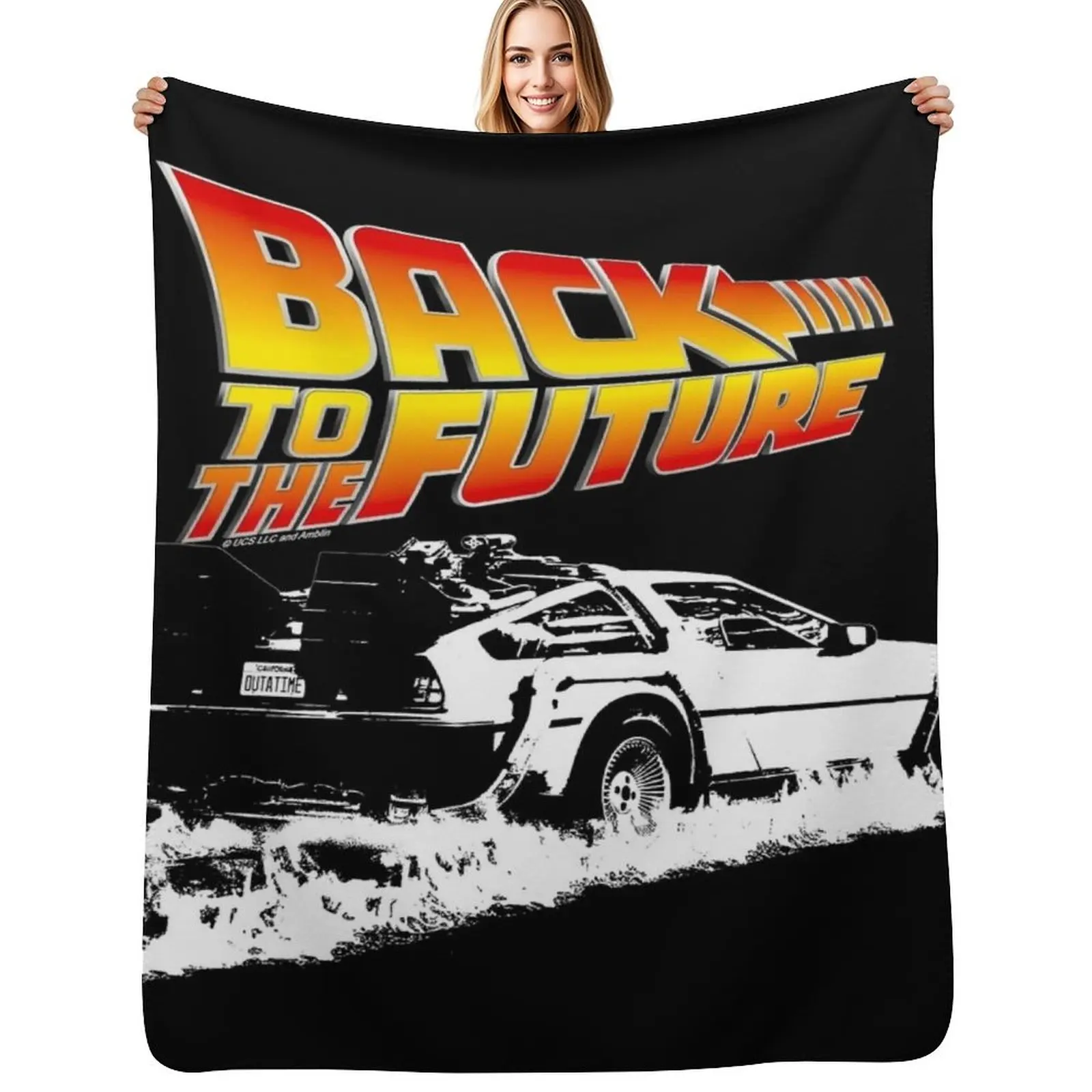 

Back to the Future - DeLorean Fire Tracks White Stencil Fan Art Throw Blanket Soft Sofa Throw Plaid on the sofa Blanket