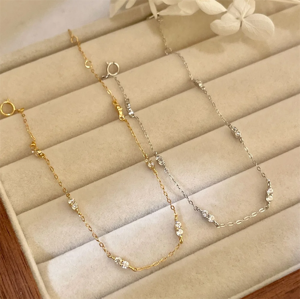 

Korean Niche S925 Silver Plated 18K Gold Colored & Pink Zircon Jewelry