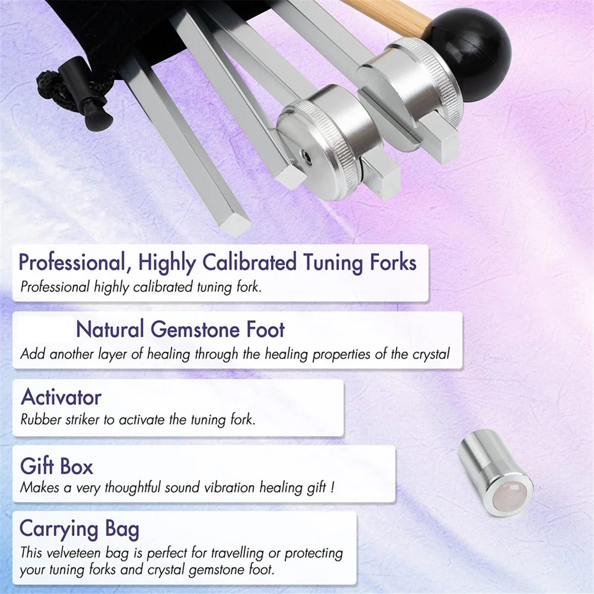 Tenedores de afinación para chakras curativas, juego OM136.1 HZ para reparación de instrumentos curativos de sonido con soporte de horquilla de afinación A, 528 Hz