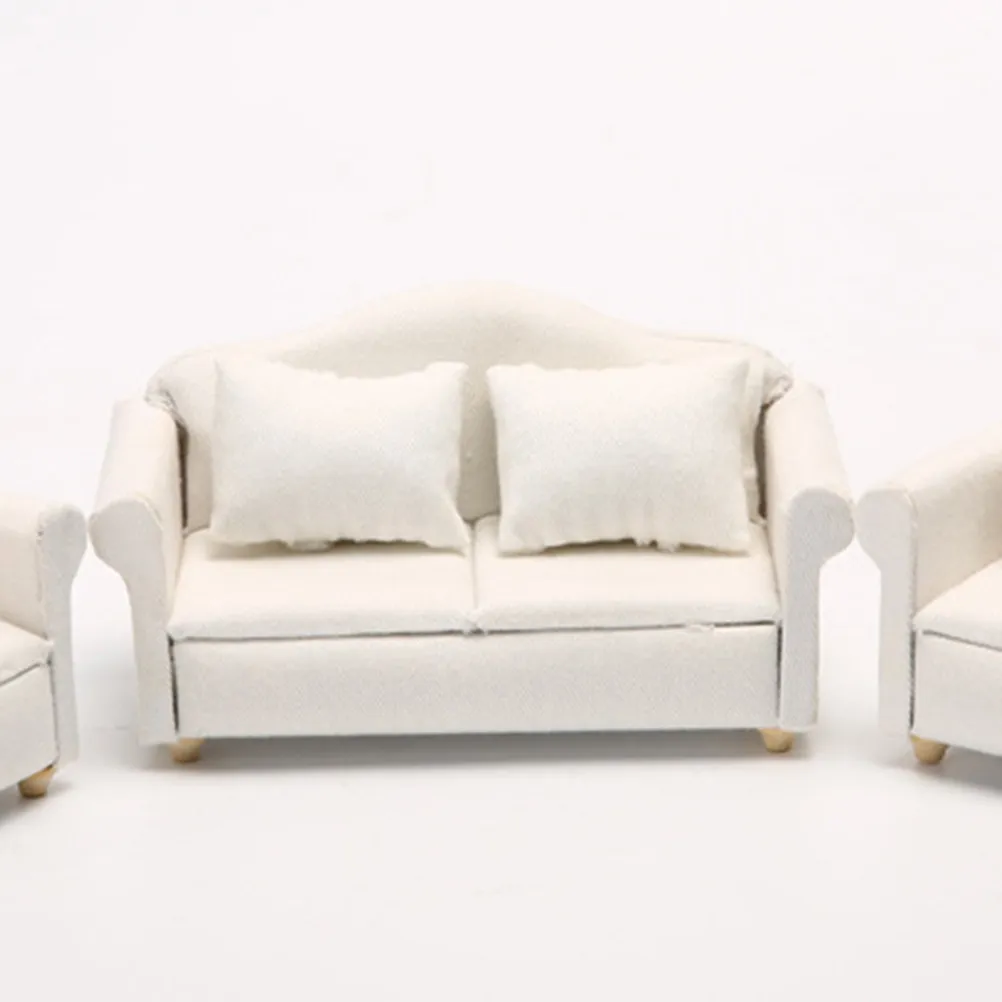 

Delicate Mini White Sofa Set Made of Solid Wood and Premium Cloth for Tiny House Interior Decor Cute Small Space Living Room