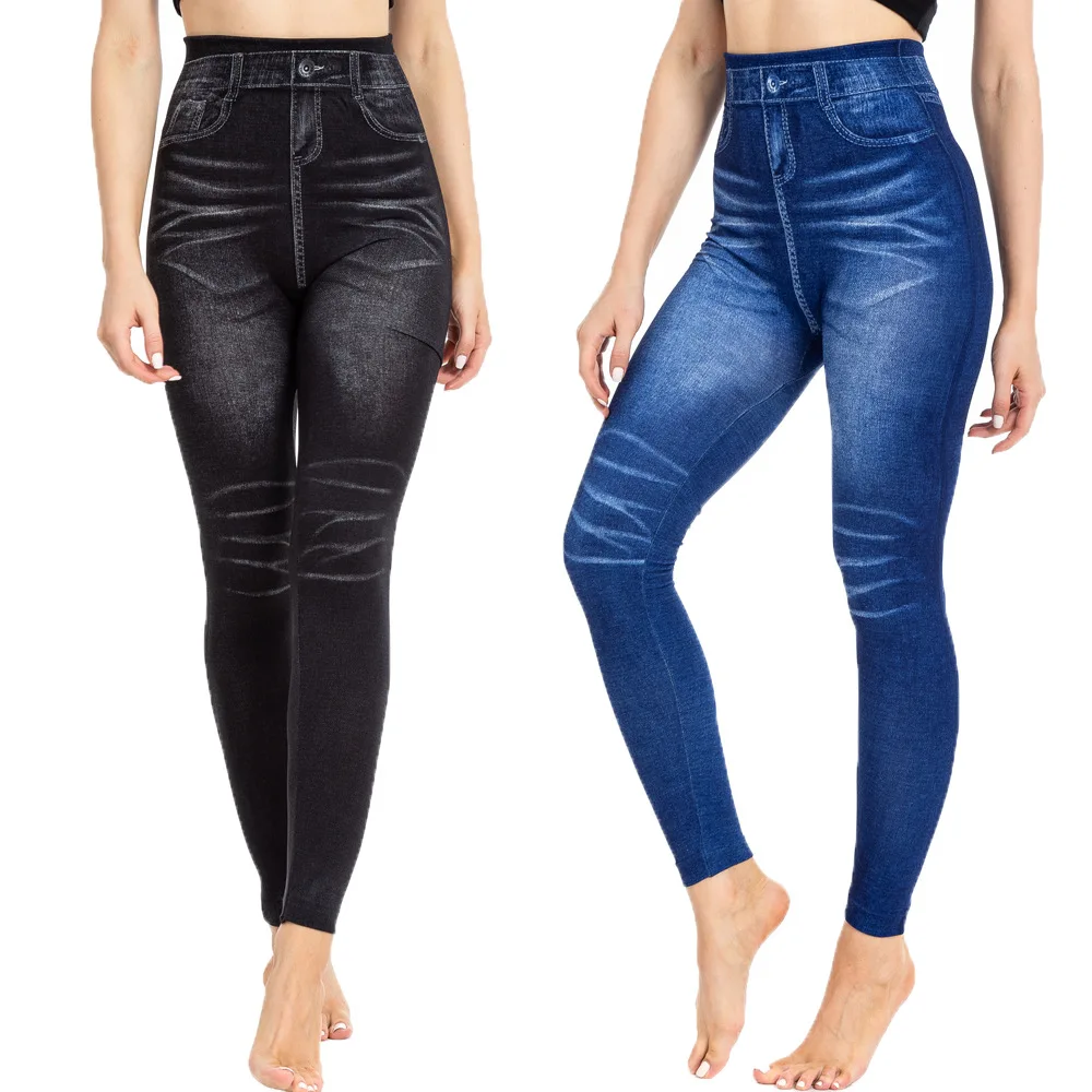 2025 nouvelle mode plissée impression imitation denim leggings femmes sexy hanche-levage super élastique grande taille leggings
