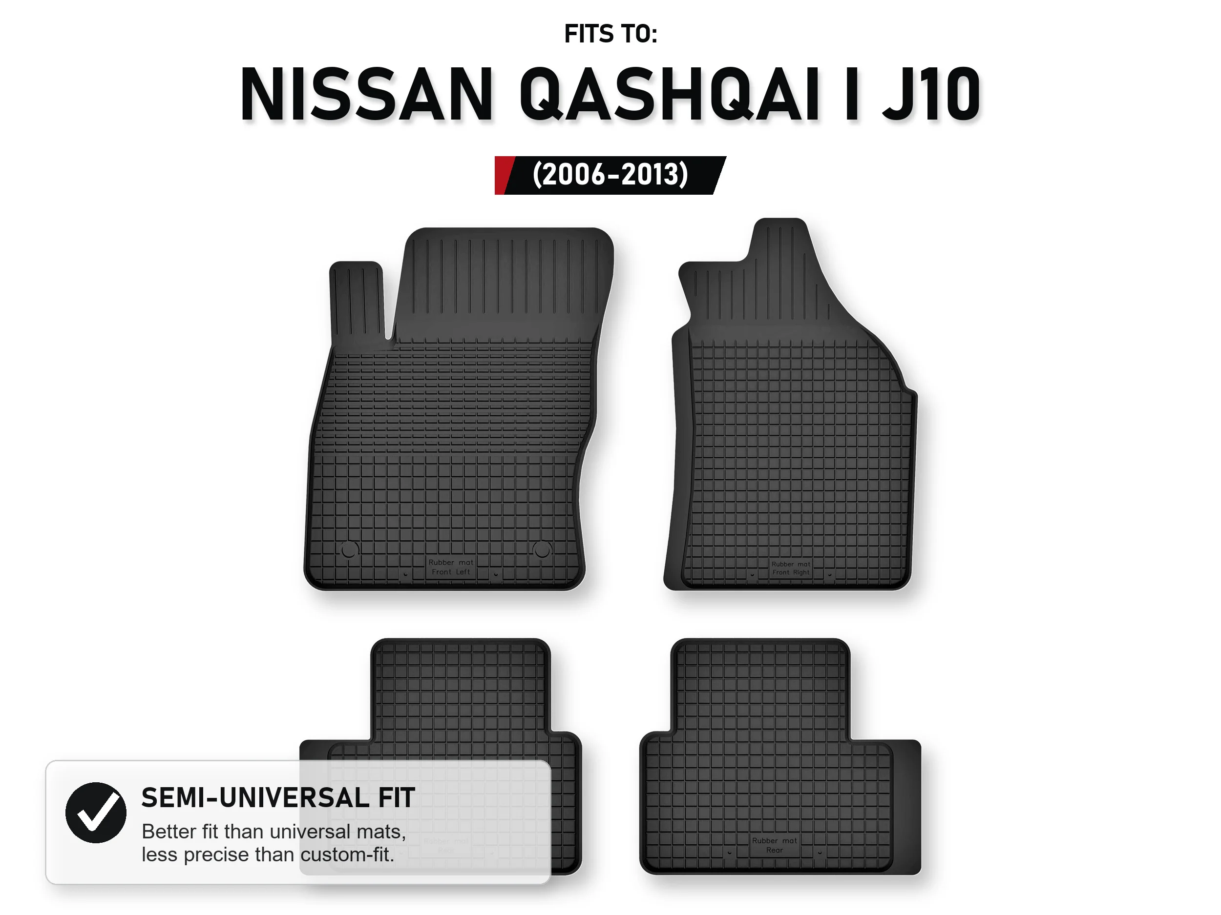 Rubberen matten, dienbladtype voor: Nissan Qashqai I J10 2006-2013, 4 stuks