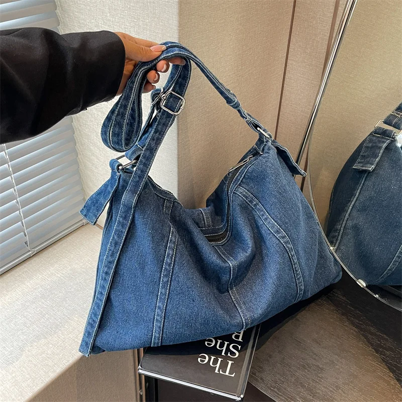 

Простая универсальная сумка через плечо большой вместимости для женщин Джинсовая сумка Женские сумки на плечо Кошелек и сумки Дизайнерские сумки Сумка Sac