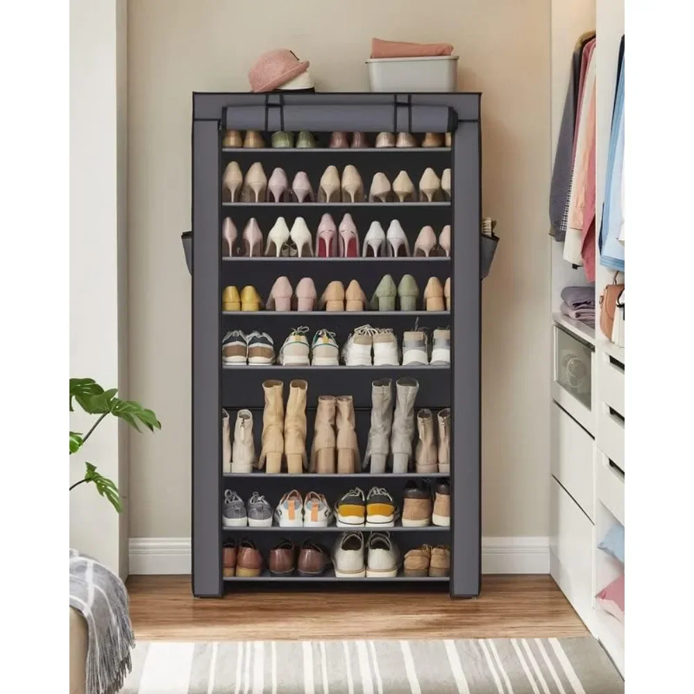 

9 Tier Shoe Organizer with Nonwoven Fabric Cover, Shoe Storage Shelf for 40-50 Pairs of Shoes, Entryway, Flats, and Boots, Grey