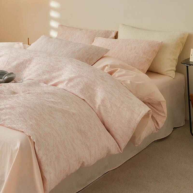High-end Rope Threading Jacquard Bedding Set 100% Cotton Skin-friendly Breathable Queen Duvet Cover Set with Sheets Quilt Cover