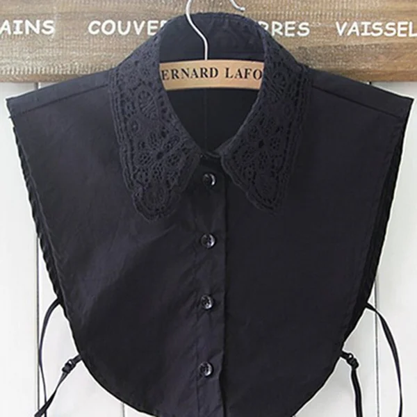 

Women'S Floral Detachable Collar Half Shirt Blouse 5-Button Lace Cotton Blend Adjustable Fake Neckline Trim For Party