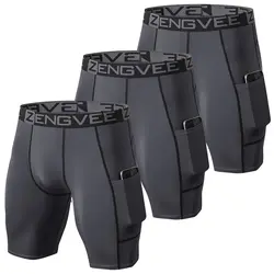 ZengVee 3pcs Men's Comfy Compression Shorts, Active Quick Dry High Stretch Base Layer Sportswear For Sports Gym