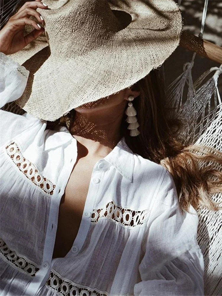 2025 nuevo ahuecado Bikini encubrimientos mujeres playa cubrir un solo pecho cuello vuelto manga larga verano moda ropa de playa