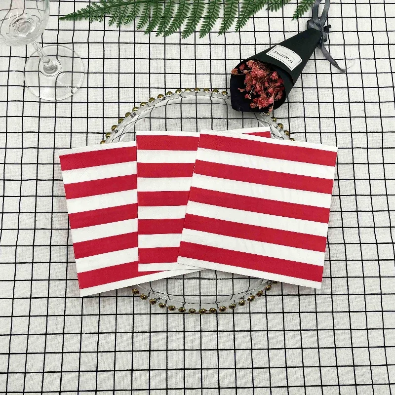 Colourful Printed Napkins 2Ply High Grade Red Stripe Folded Paper Placemats Party Decoration Banquet Mouthcloths 10/20pcs/Pac