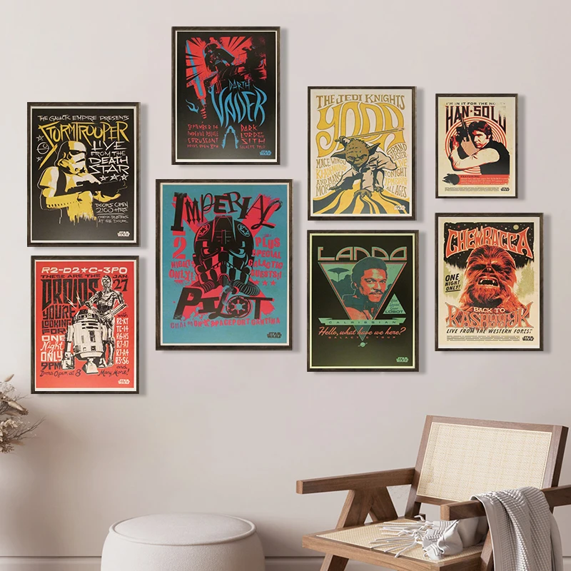 Pósteres Vintage de Luke, Leia, Han, Vader, Yoda, Droides, Chewbacca, Lando, Jedi, Stormtrooper, Impresiones en Lienzo, Regalos para Fans