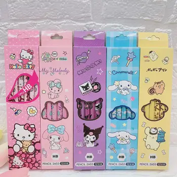 12 pçs/caixa sanrio lápis melodia kuromi cinnamoroll hb preto escrever desenhar lápis estudantes primários papelaria escola crianças presente