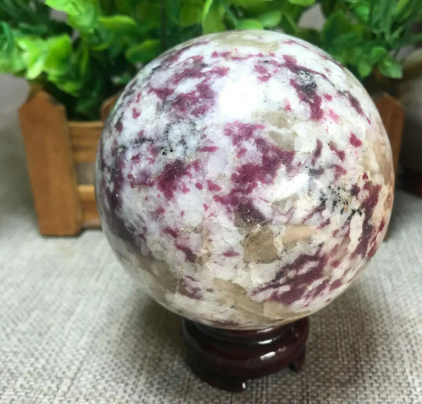 Natural Beautiful Pink Plum Blossom Tourmaline Rock Crystal Ball Sphere Healing