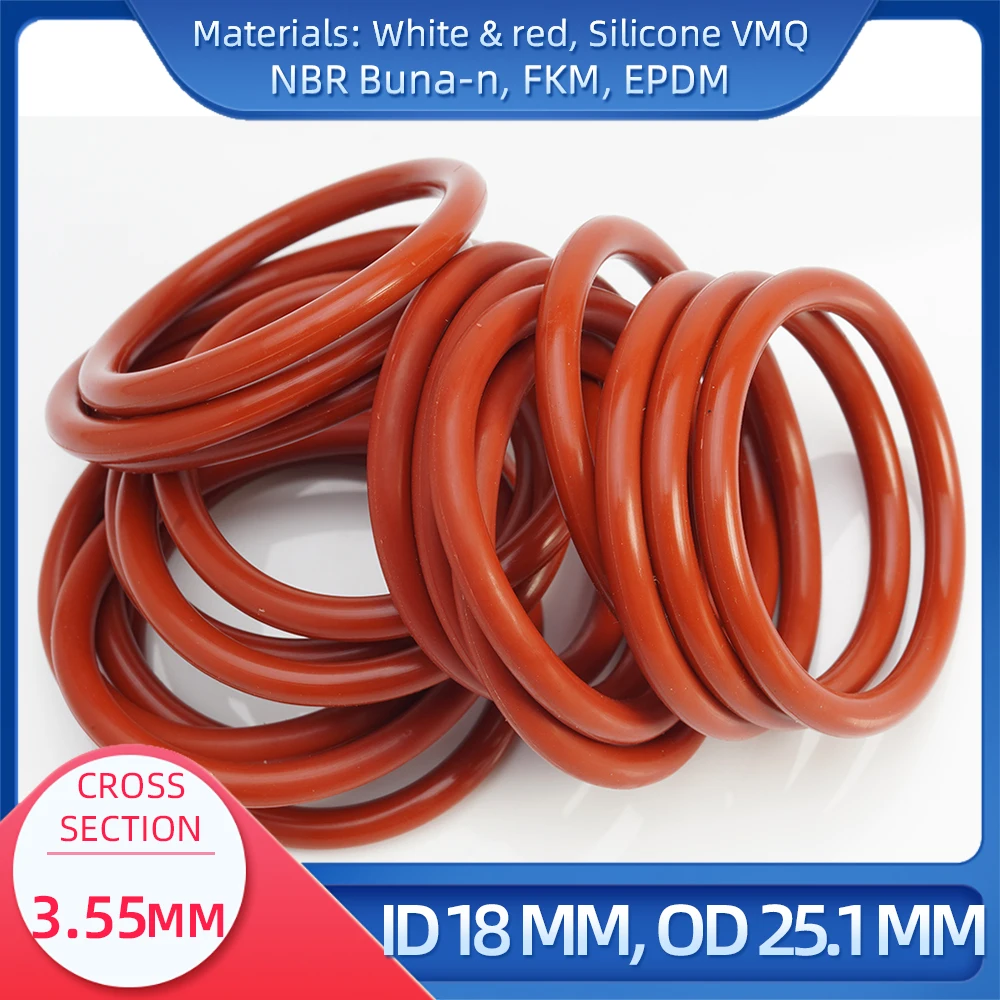 

O Ring CS 3.55 mm ID 18 mm OD 25.1 mm Material With Silicone VMQ NBR FKM EPDM ORing Seal Gask