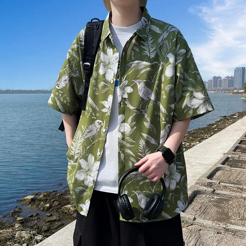 

Men's Breathable Oversized Floral Shirt, Short Sleeve Casual Button Up Shirt for Summer