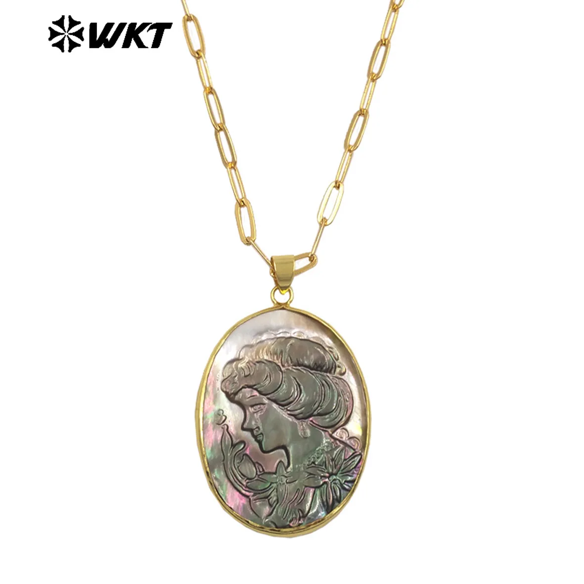 WT-JN338 Wholesale Natural Shell Simple18 Inch Oval Shape Necklace With 18k Real Gold Plated  For Women Dressing ACC