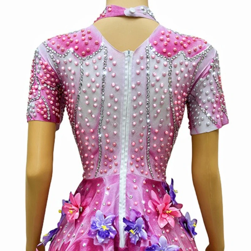 Summer Pink White Three-dimensional Flower Evening Dress Birthday Party Photo Album Stage Talent Show Vestidos De Fiesta De Lujo