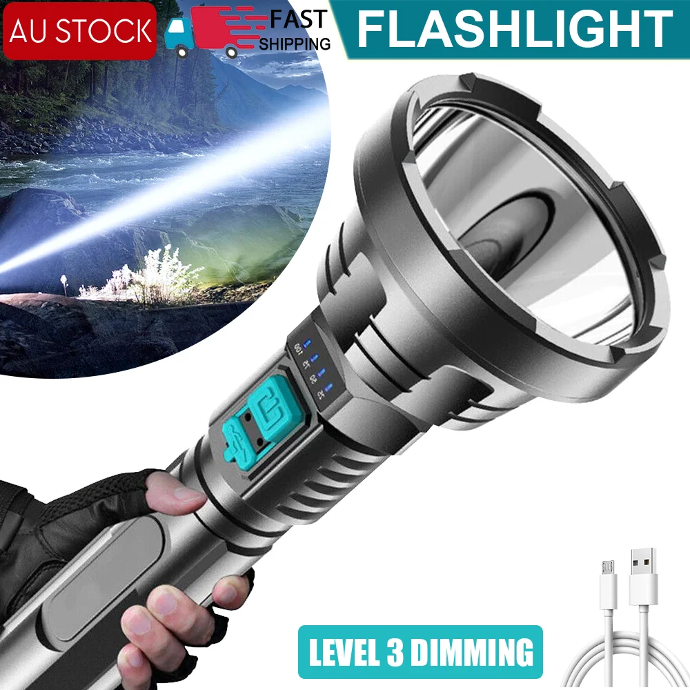 1200000LM High Powered LED Flashlight USB Rechargeable Super Bright Torch Lamp