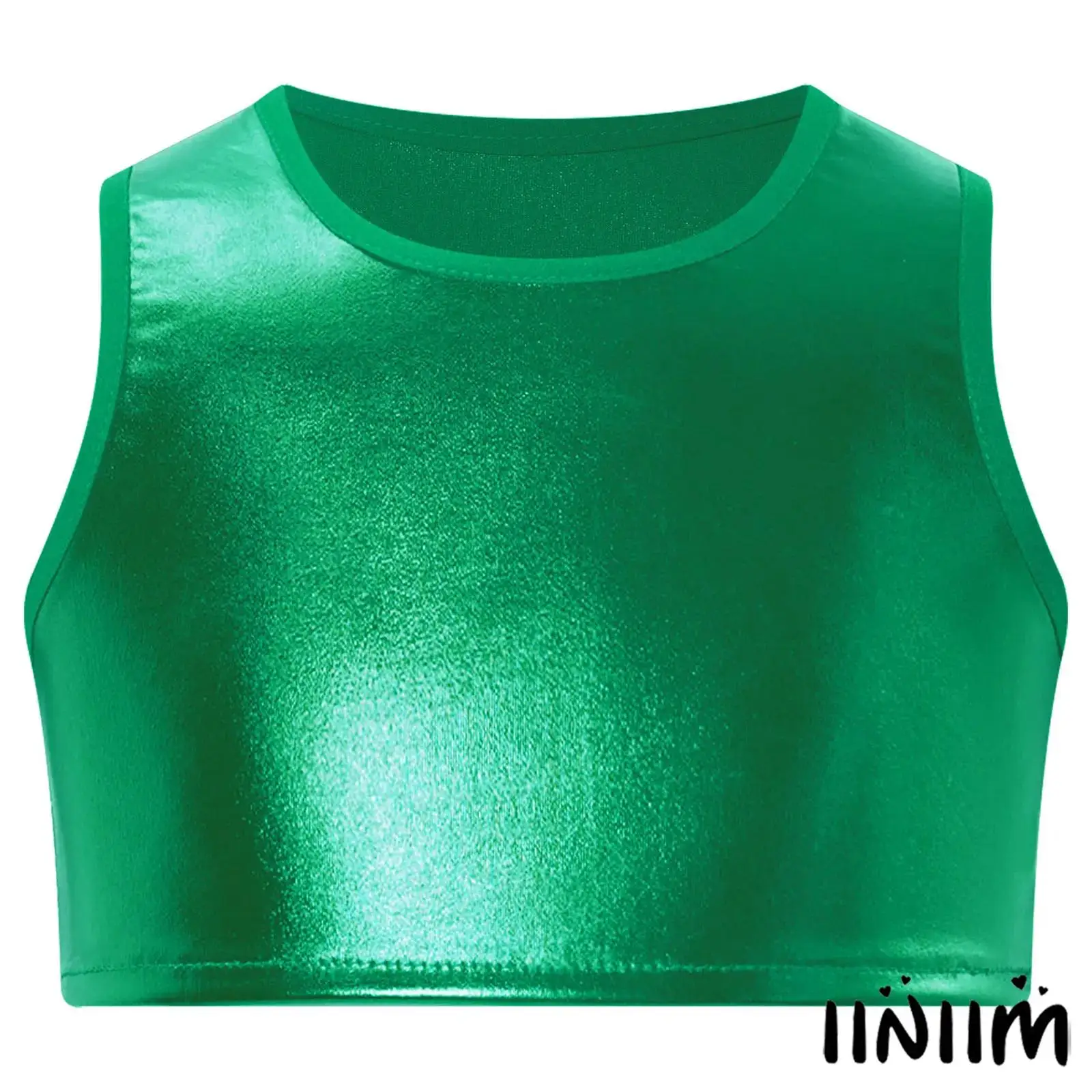 

Metallic Sleeveless Jazz Dance Cheerleading Crop Top for Kids Girls Stage Performance Party Wear Breathable Premium Fabric