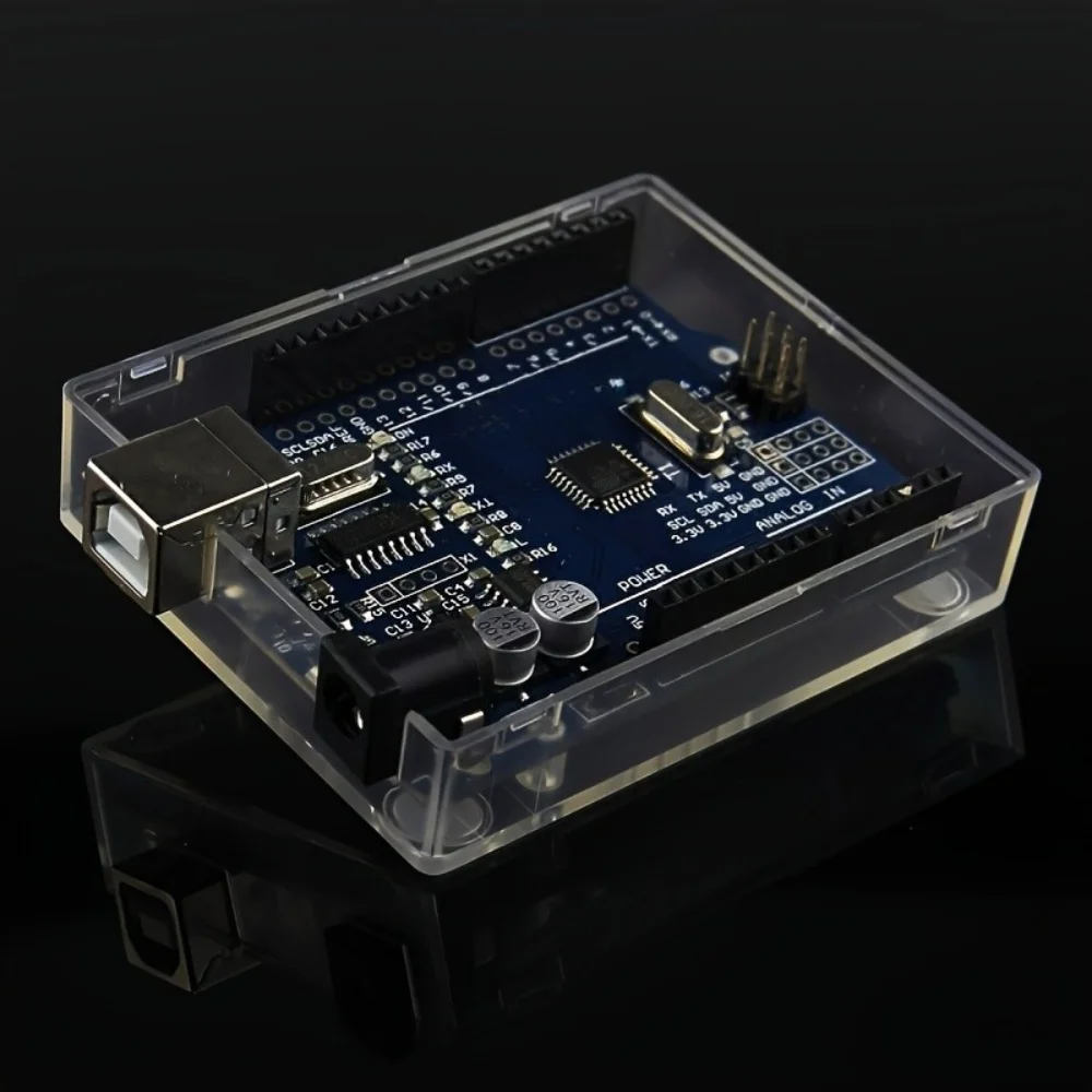 Clear Robotics Shield Case Compatible with Arduino UNO R3 – Durable Plastic Enclosure with Mounting & Screw Holes, DIY Robot