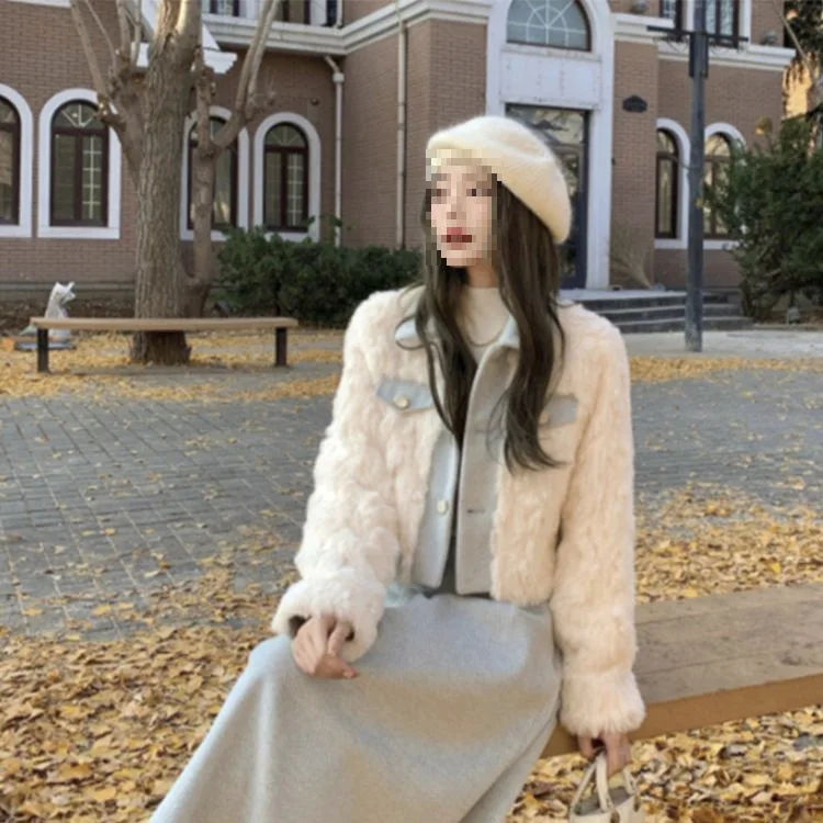 

Хлопковое пальто из французской овчины с длинными рукавами, короткая куртка, стеганое хлопковое пальто, осенне-зимнее короткое стильное пальто