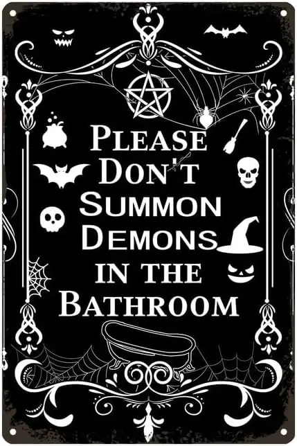 Halloween Funny Please Don'T Summon Demons Halloween Party Poster, Bathroom Gothic Decor Sarcasm Dark Humor Retro Metal sign