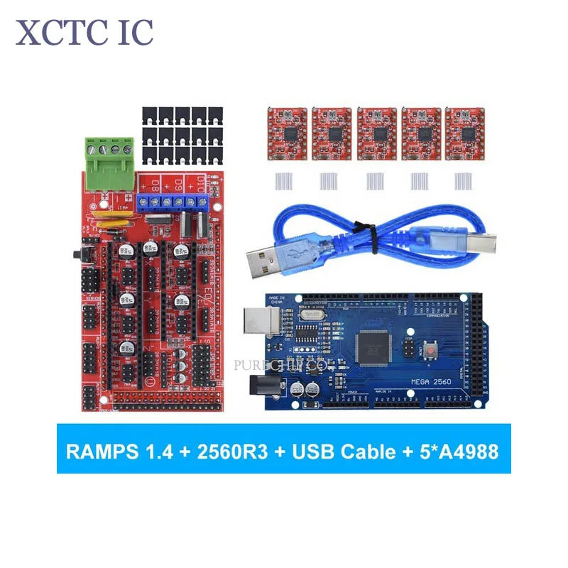 Carte de développement RAMPS 1.4, contrôleur A4988, pilote d'imprimante 3D, kit MEGA2560 R3