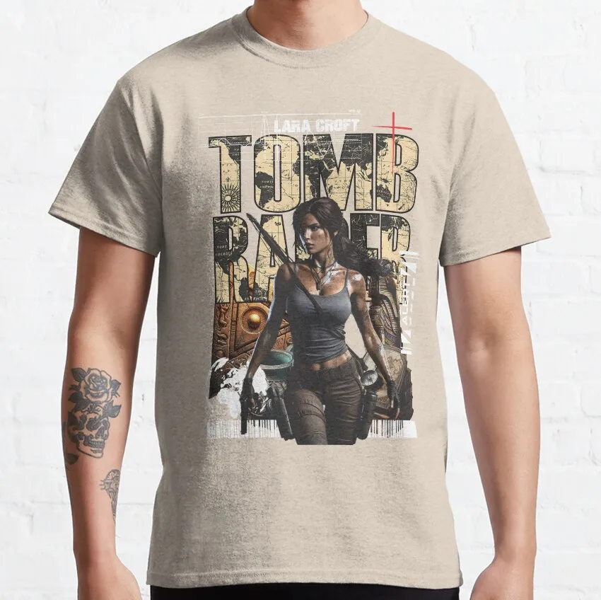 Tomb Raider - Tshirt Graphic explore world map shadow gun rise of the tomb raider 90s video game 100% cotton printed T-Shirt