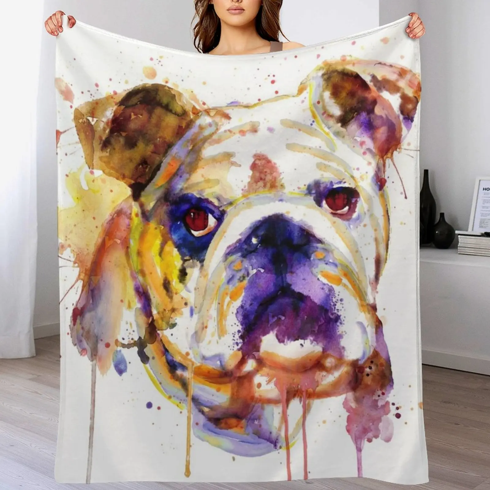 English Bulldog Head Throw Blanket Stain Resistant Cozy Warm Blanket