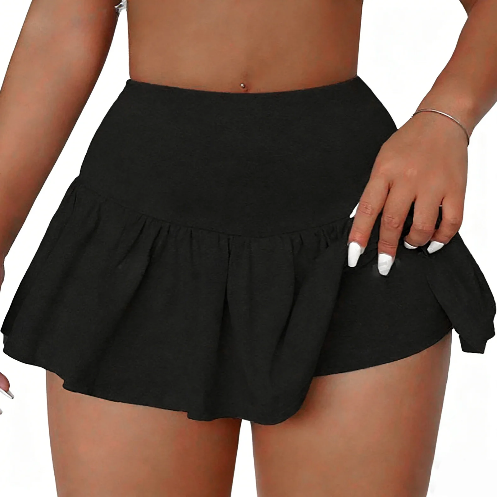 Women's Hot Tall Waist Flared Skirt 2 in 1 Shorts Elastic Waistband Quick Dry Stretchy for Tennis Yoga Sports Running Gym