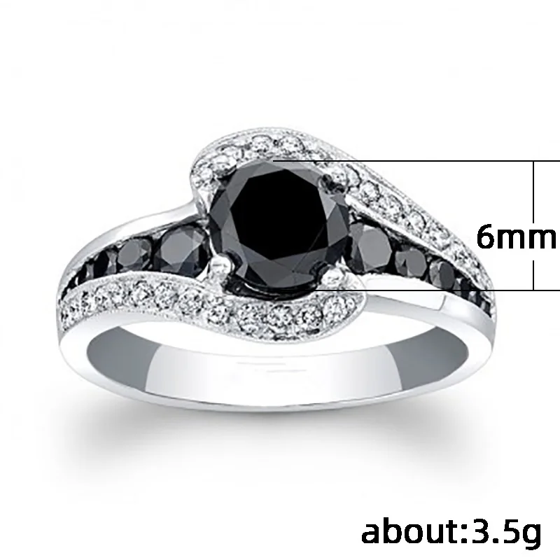 Personality Silver Color Black Stone Women Wedding Ring Dazzling Crystal Zircon Delicate Gift Top Quality Female Classic Jewelry