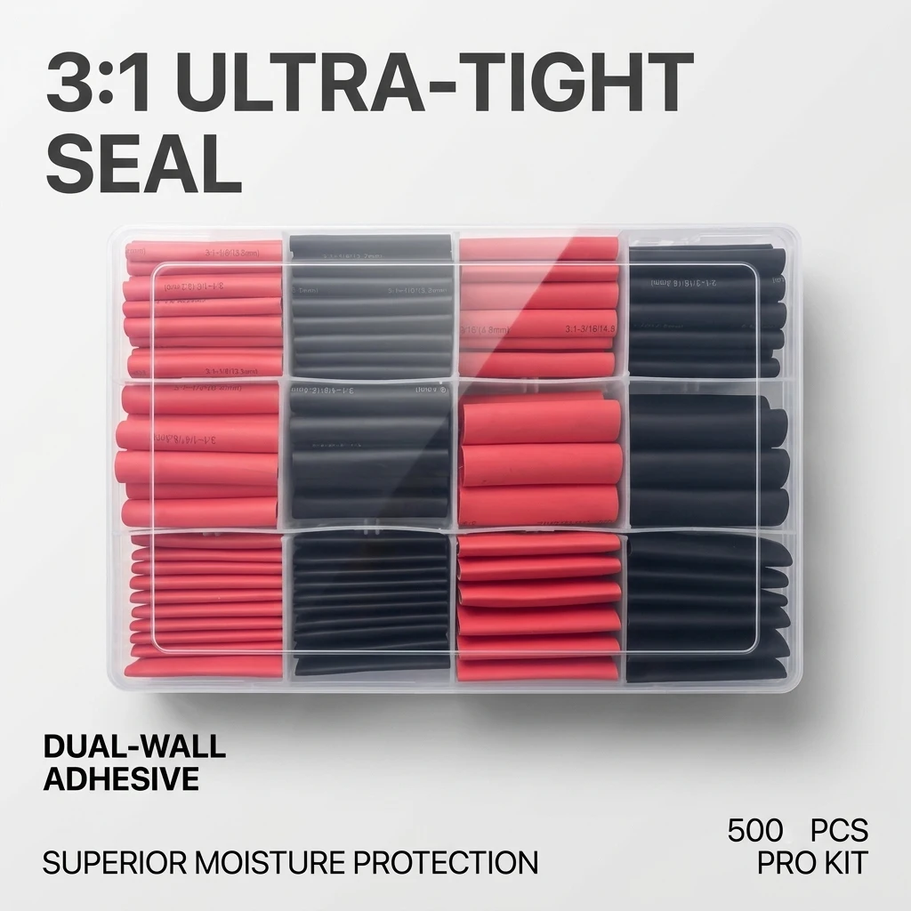 180/220/270/500pcs 3:1 Heat Shrink Tube Kit Dual Wall Polyolefin Insulation Sleeving Adhesive Lined Wire Cable Wrap Pre-Cut