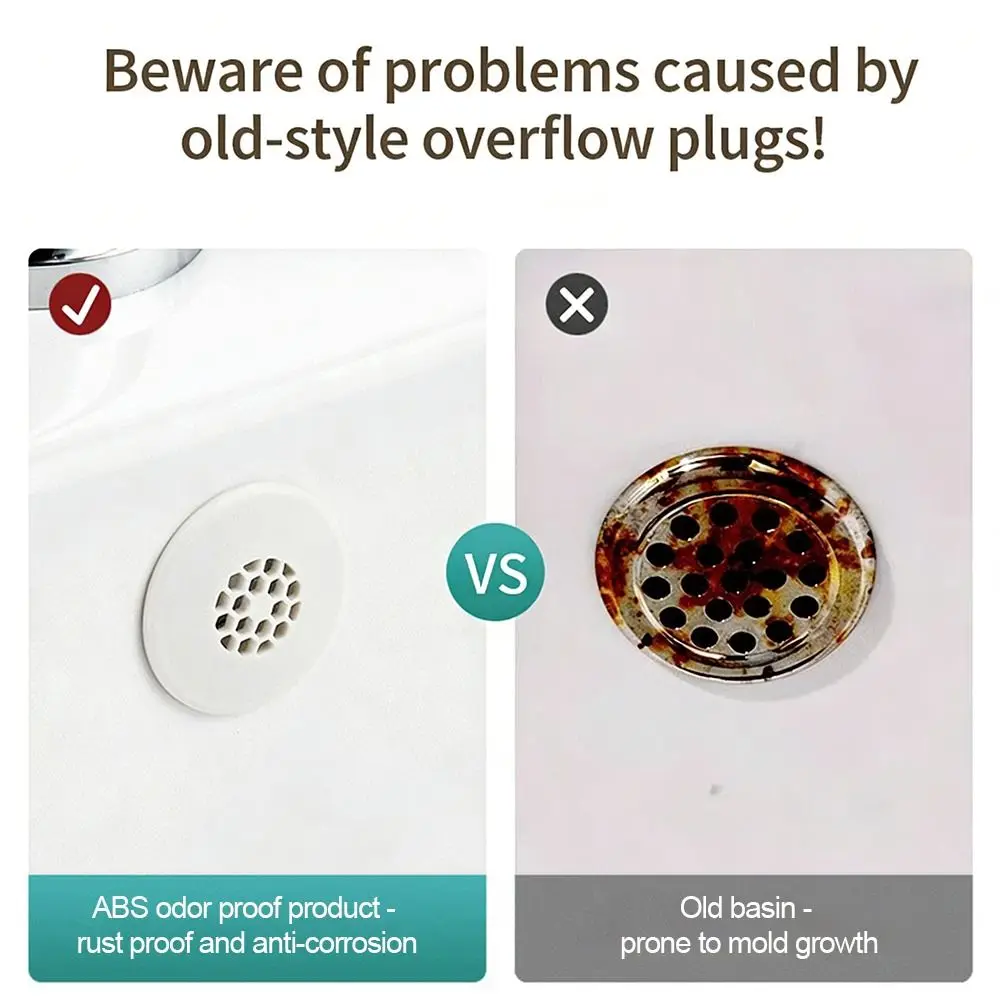 Plastic Sink Overflow Cover Anti Backflow Easy Install Overflow Ring Plug Round Decorative Washbasin Overflow Ring