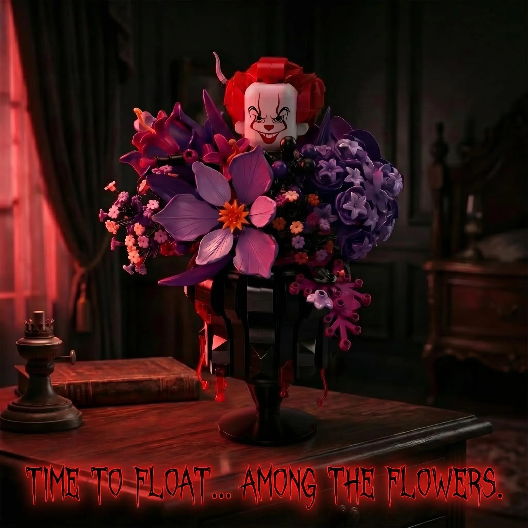 

Gothic Clown Flower Bouquet Building Blocks 1109PCS Dark Botanical Model Desktop Decor Educational DIY Toy Teenagers Gift