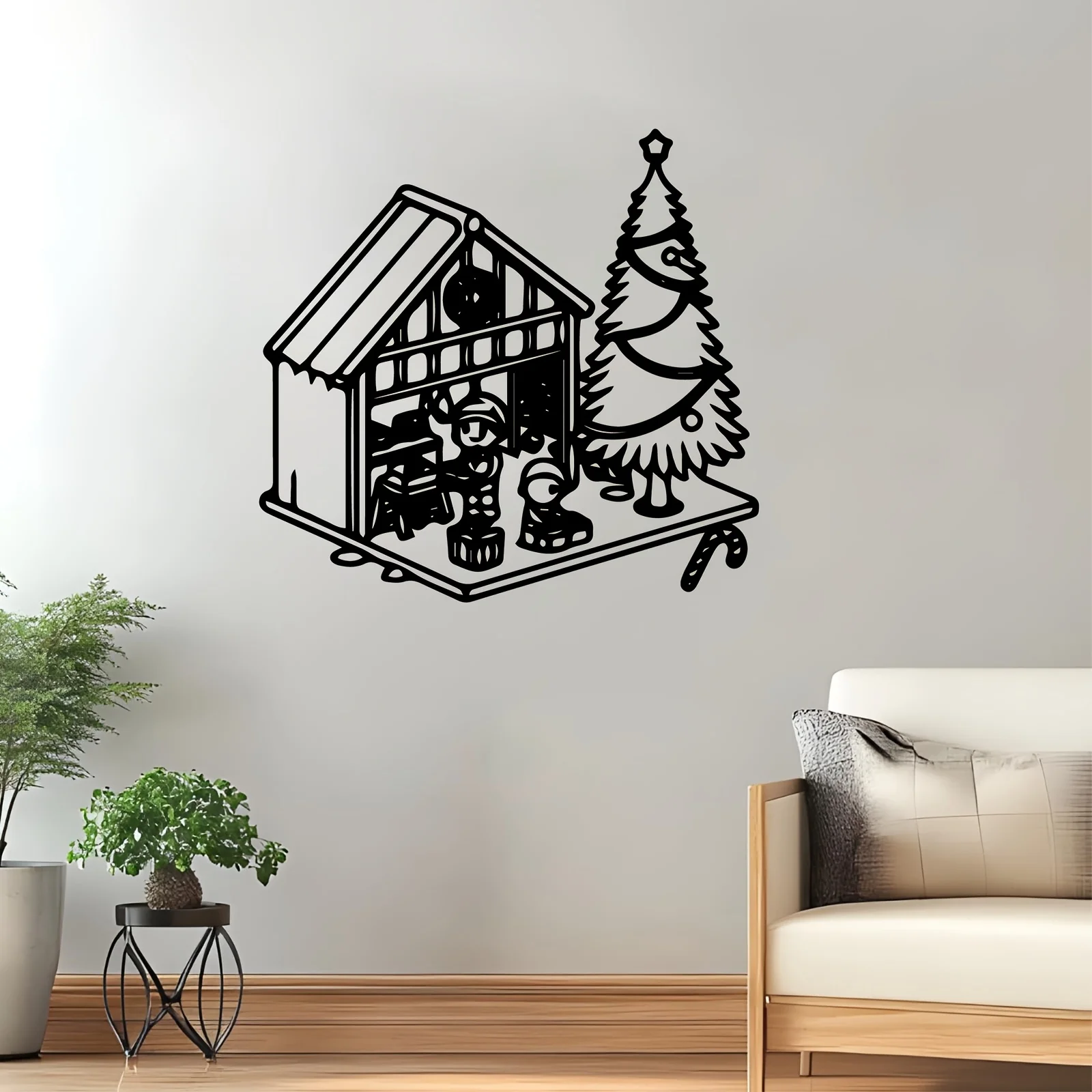 CIFBUY Wrought Iron Christmas Wall Decor Gingerbread House & Tree Metal Art for Holiday New Year Easter Garden Fence Living Room