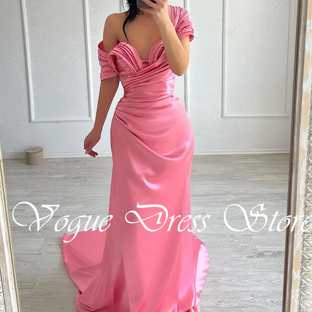 Customized Mermaid Pink Satin Evening Dress Off the Shoulder Sweetheart Court Train for Woman Saudi Arabia Party Dresses 2025