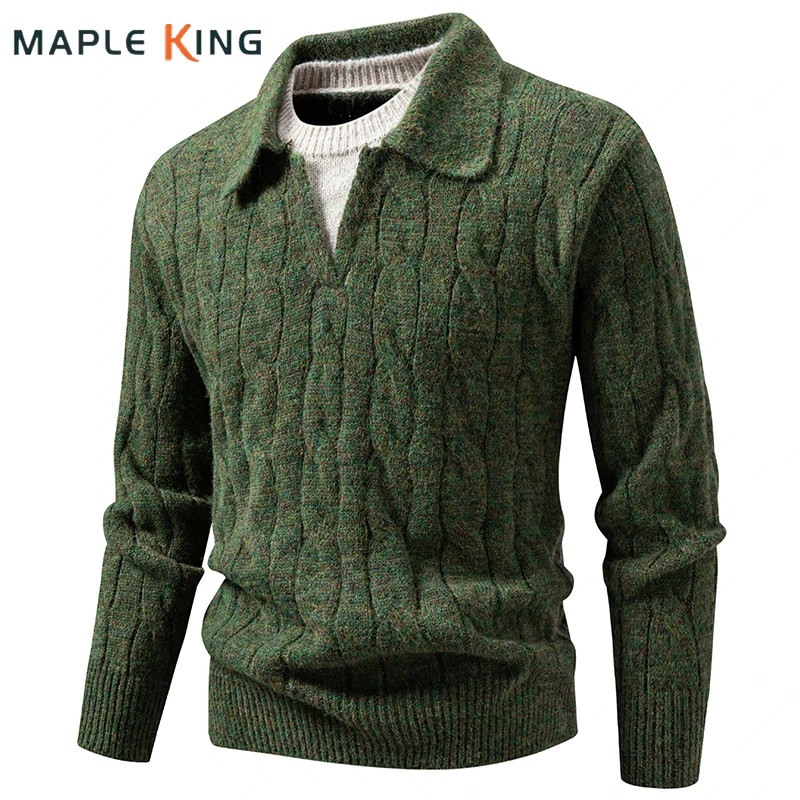 

Fake Two Pieces Designer Pullover Sweater for Men Casual Warm Patchwork Color Luxury Clothing Man Business Office Sweter Hombre