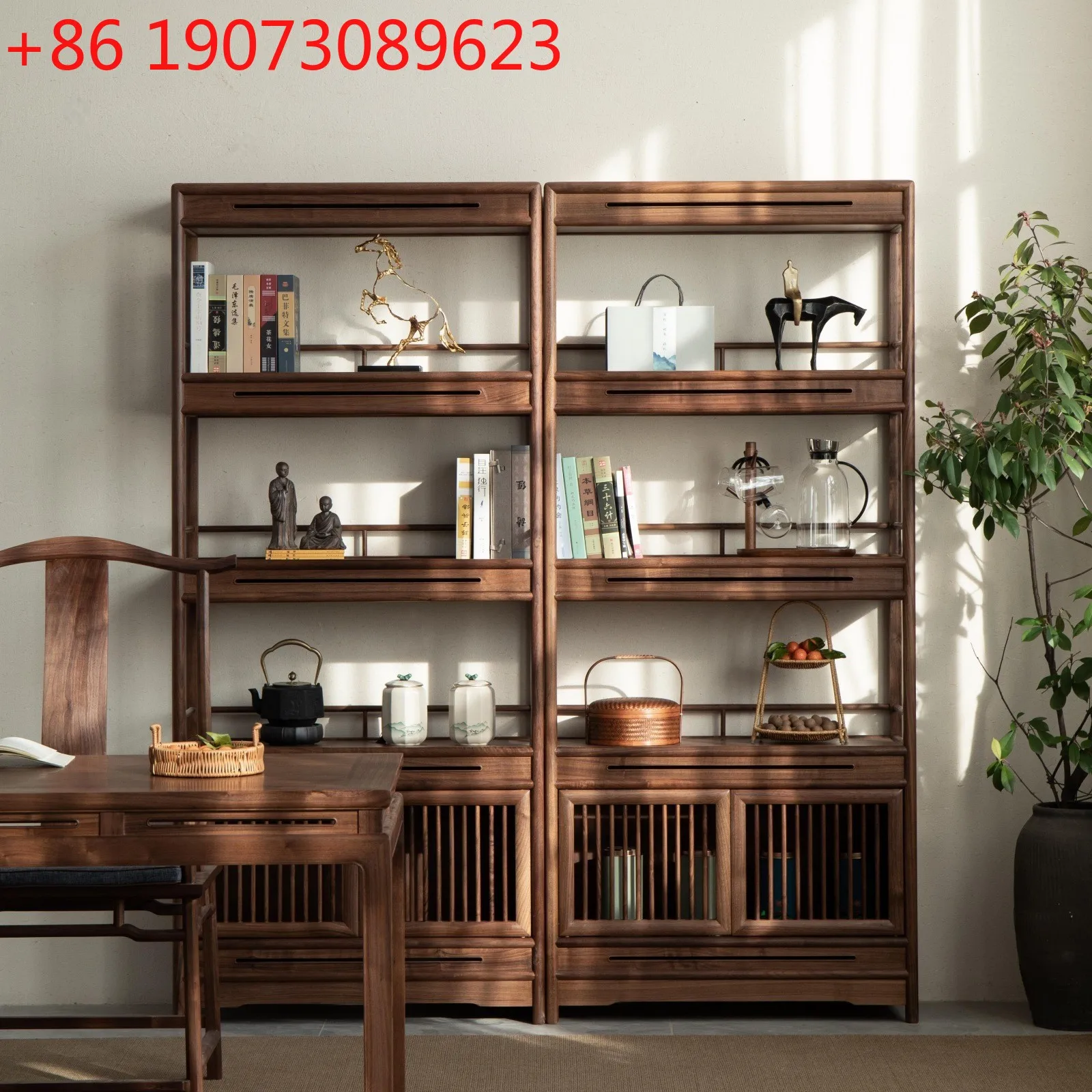 

Black walnut bogu frame old elm bookcase solid wood storage display rack