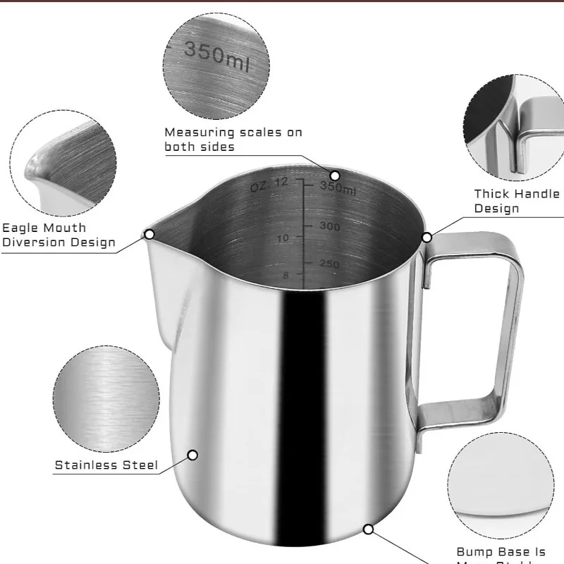 Milchaufschäumkrug 12oz, Espresso-Dampfkrüge 350ml, Aufschäumbecher, Kaffee Cappuccino Latte Art, Krug aus 304 Edelstahl