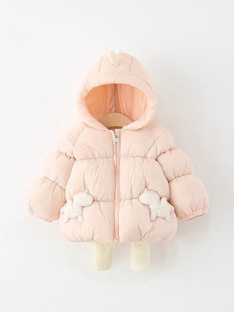 Infant and Toddler girls Winter FLeece jacket with cartoon wings  thick and warm with hood