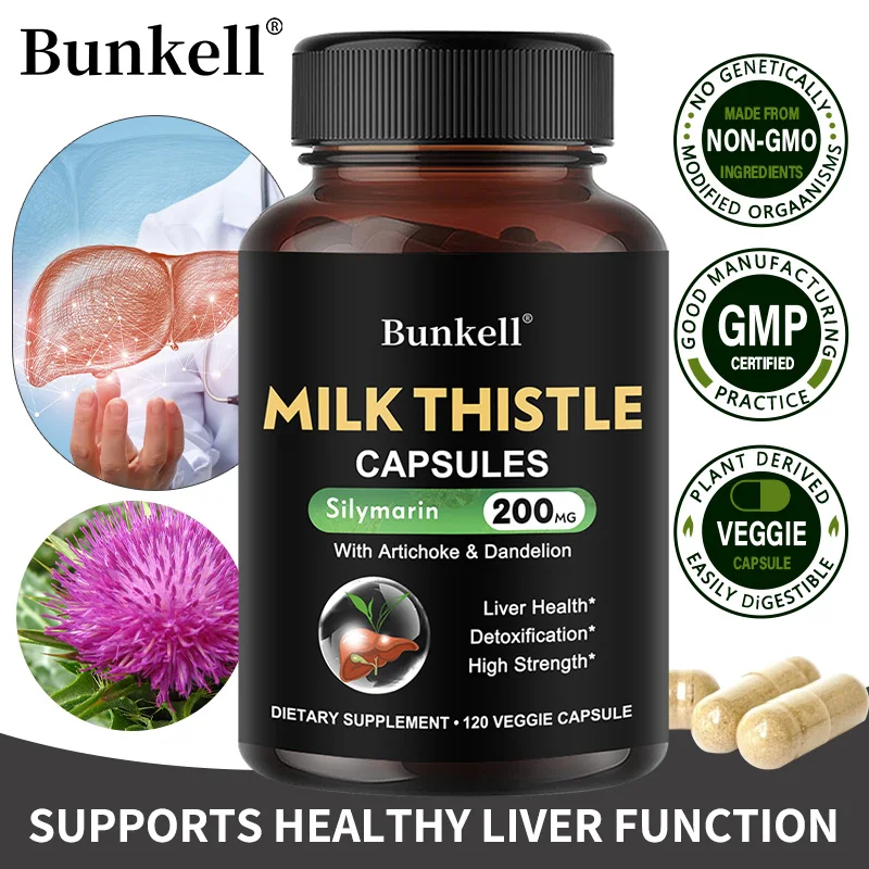 Milk Thistle 200 Mg with Silymarin and Dandelion Root Liver Health Support Detoxification Liver Cell Health 120 Capsules