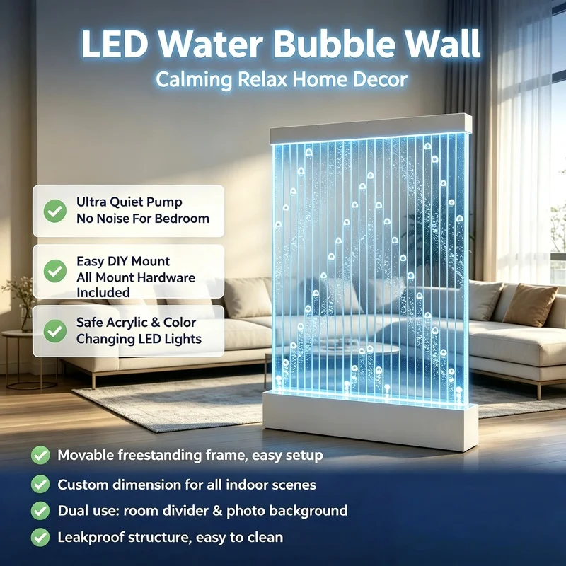 custom.Modern Acrylic Bubble LED Panel Freestanding Room Divider with Translucent Frame Structure Design