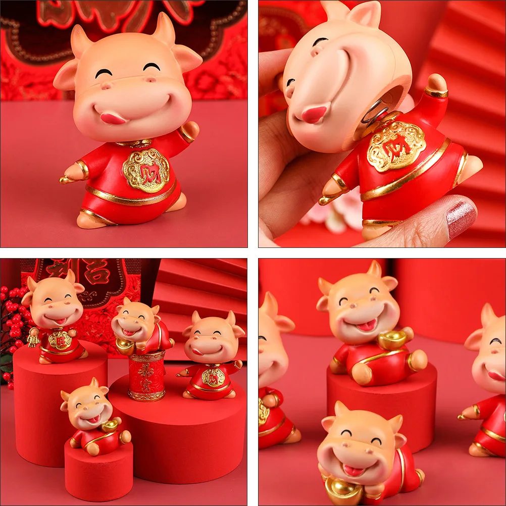

New Figurine Ox Statue Cow Decorations Car Home Shaking Head Ornament Chinese Zodiac Year Figure