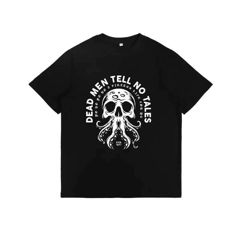 

Gothic Pirate T Shirt for Men Women Unisex Dead Men Tell No Tales Skull Octopus Graphic Cotton Tee Dark Streetwear Casual Outfit
